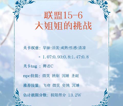 《奇迹暖暖》联盟15-6大姐姐的挑战高分搭配攻略