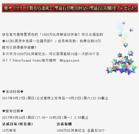 FGO1000万下载有多少石头_FGO1000W活动奖励石头一览