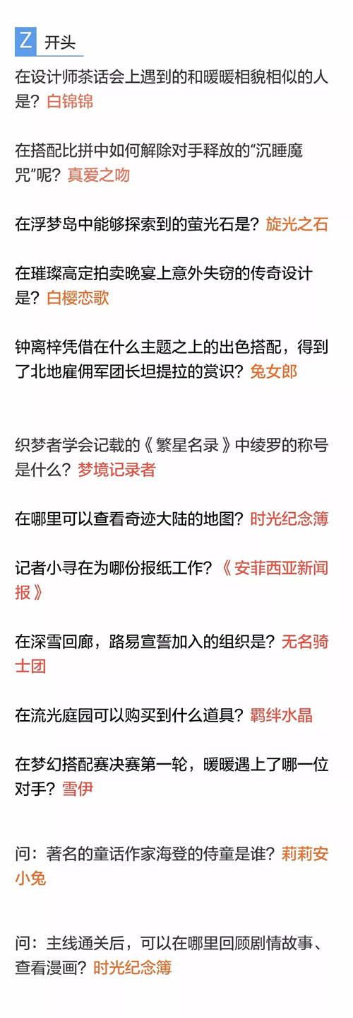 《奇迹暖暖》6月20日奇迹大陆知识问答答案大全