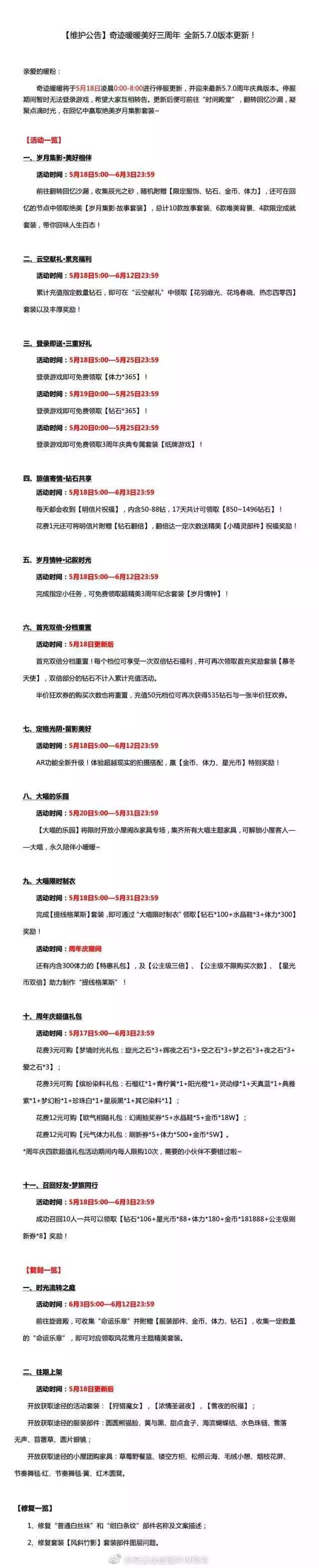 《奇迹暖暖》三周年庆活动合集